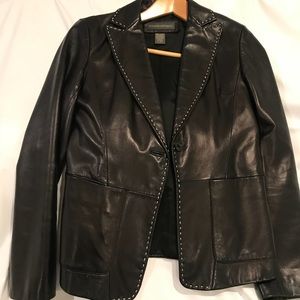 Leather blazer with stitching